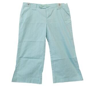Split Light Blue White Striped Capri Pants Stretch Wide Leg Women Size 5 Juniors